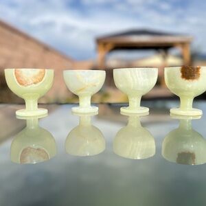 Set of 4 Vintage Marble Onyx Wine Glasses Stone Cup Chalice Goblets 3 1/4" Tall